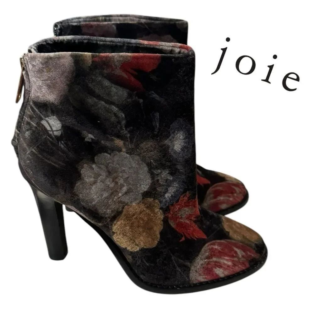 Joie Blazye Women's Floral Velvet Ankle Boots Booties 37.5 7.5